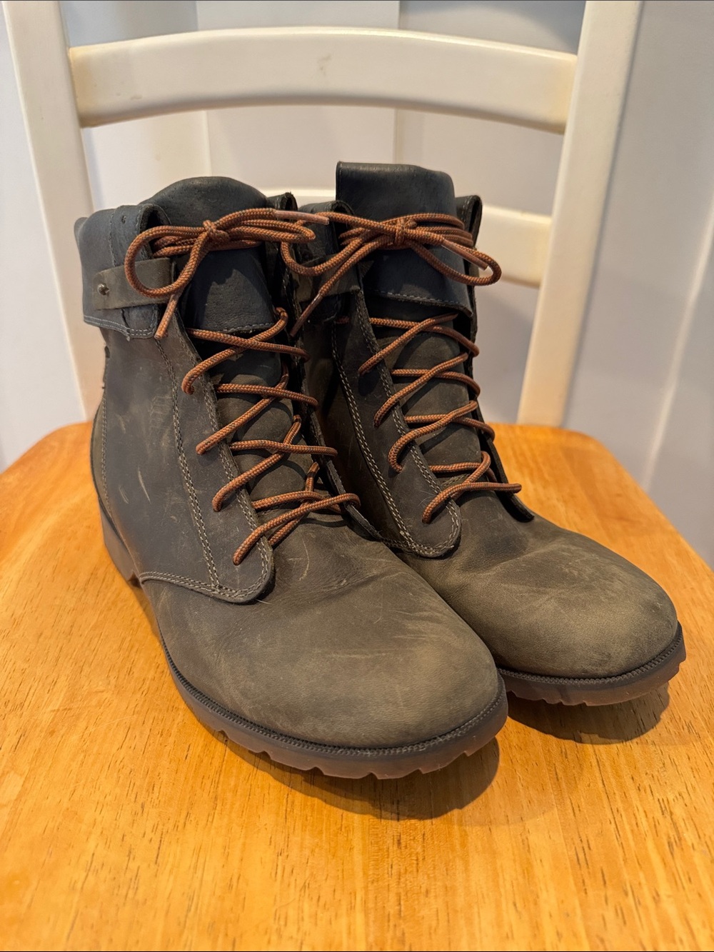 Teva Women's Grey Green Combat Boots with Brown Laces